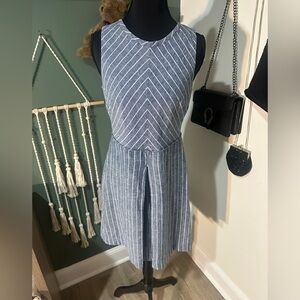 LOFT Blue White Pinstripe Linen Blend Cutout Back Sleeveless Dress Size 0